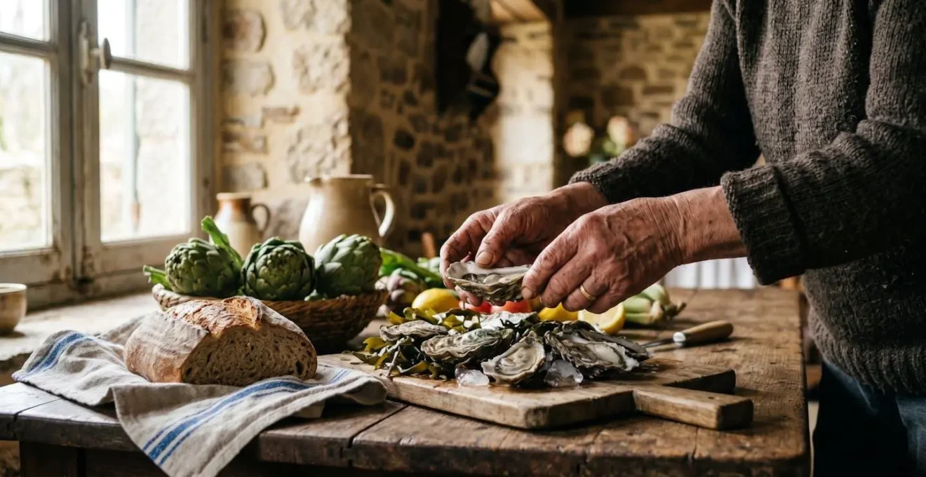 Scène de vie authentique dans un village breton, ambiance chaleureuse et intemporelle