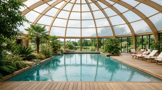 Complexe aquatique haut de gamme d'un camping 5 étoiles en Bretagne avec piscine couverte sous dôme translucide