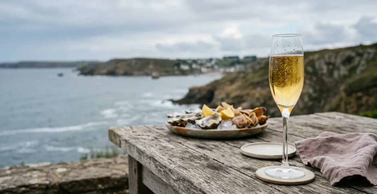 Dégustation de cidre artisanal accompagnant un plateau de fruits de mer