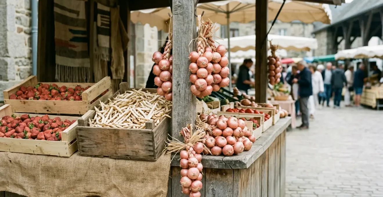 Étal de marché breton avec produits du terroir authentiques