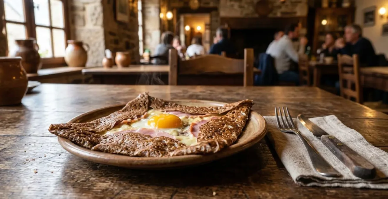 Galette complète bretonne fumante révélant la qualité des ingrédients et la maîtrise technique du crêpier