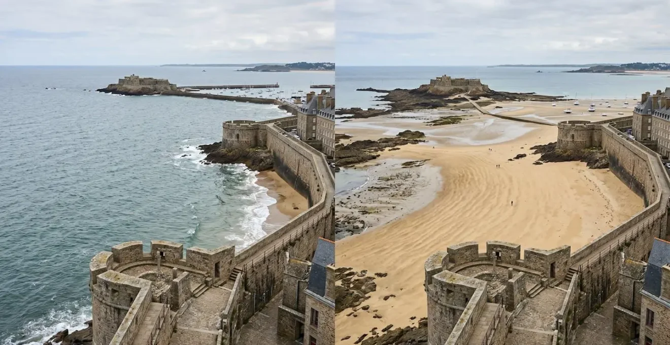 Vue panoramique sur la baie de Saint-Malo avec variation des marées